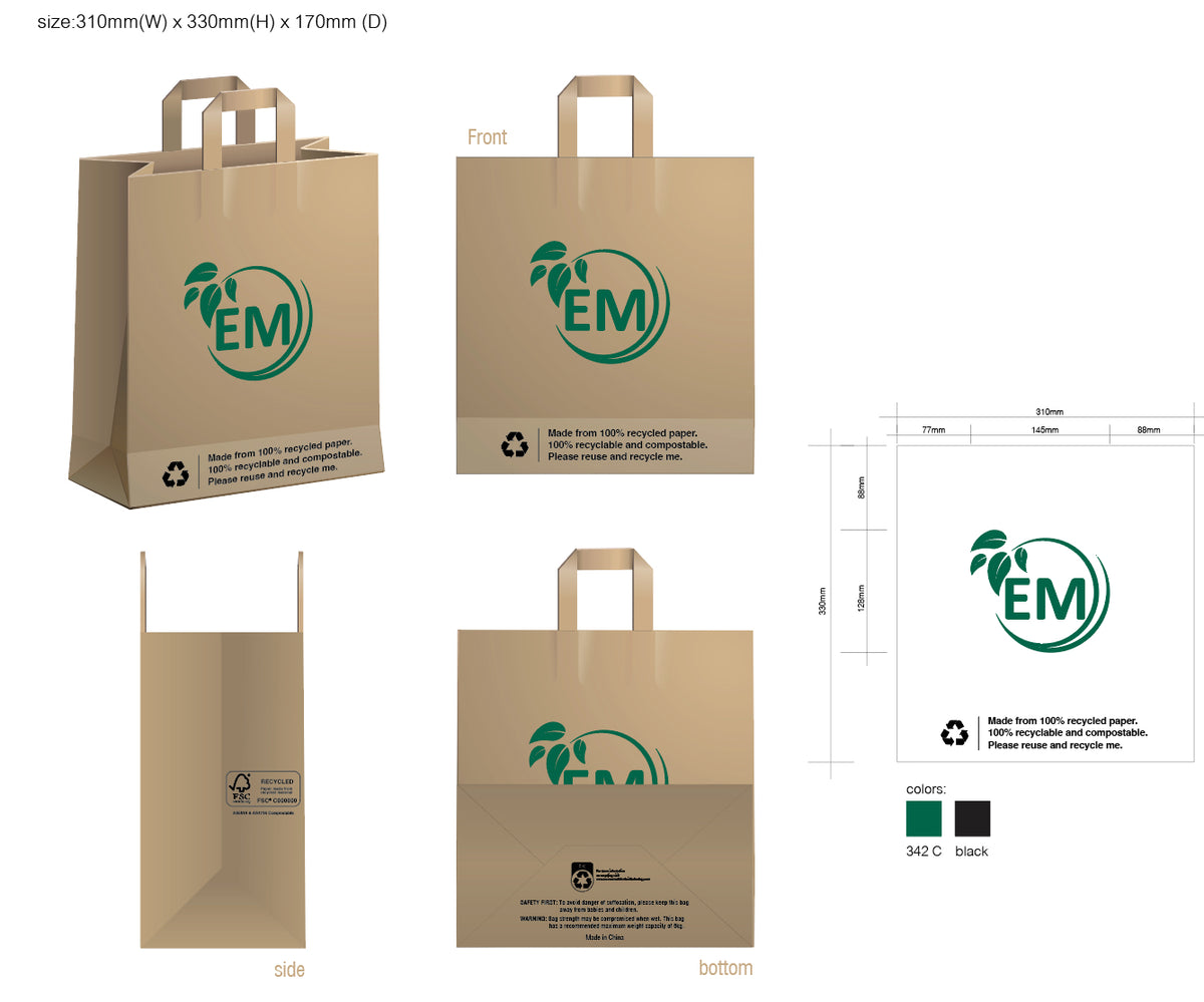 100% recycled paper bags with 100% compostable PLA inner lining